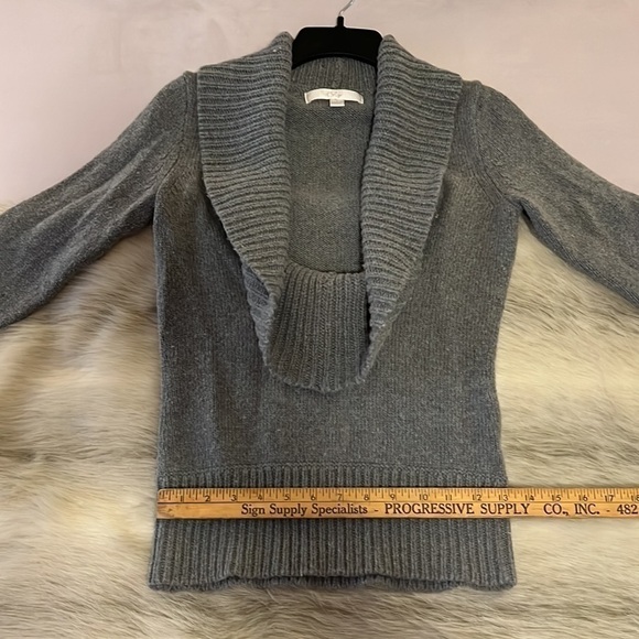 Vintage PRIZE Small Gray Cowl Neck Long Sleeve Y2K Plunging Neckline Sweater - Picture 9 of 14